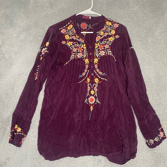 Johnny Was Tops - Johnny Was womens long sleeve embrioudered button blouse top boho Cupra Small